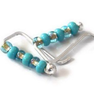 Artisan Crafted Turquoise and Czech Bead Ear Crawlers Climbers